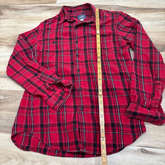 J Crew Flannel Shirt Mens Small Red Plaid Button Up - Picture 7 of 10